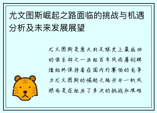 尤文图斯崛起之路面临的挑战与机遇分析及未来发展展望
